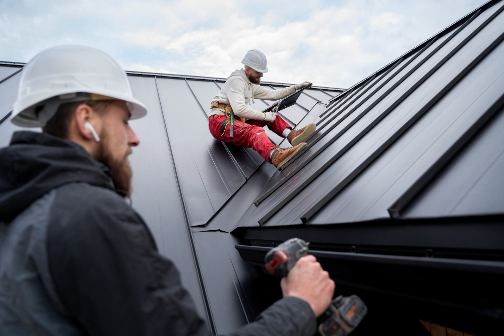 Roof repair specialist working on a roof